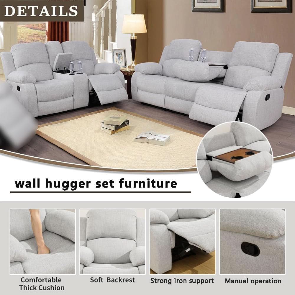 Grey Microfiber Reclining Sofa And Loveseat Set For Living Room