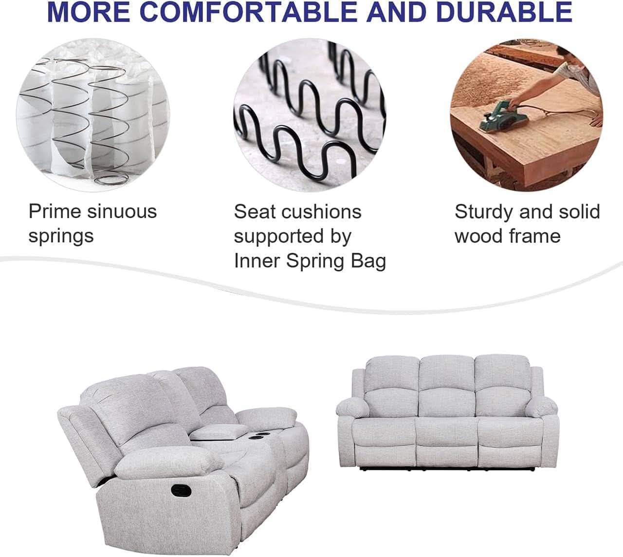 Grey Microfiber Reclining Sofa And Loveseat Set For Living Room