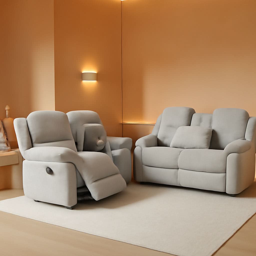 Grey Microfiber Reclining Sofa And Loveseat Set For Living Room