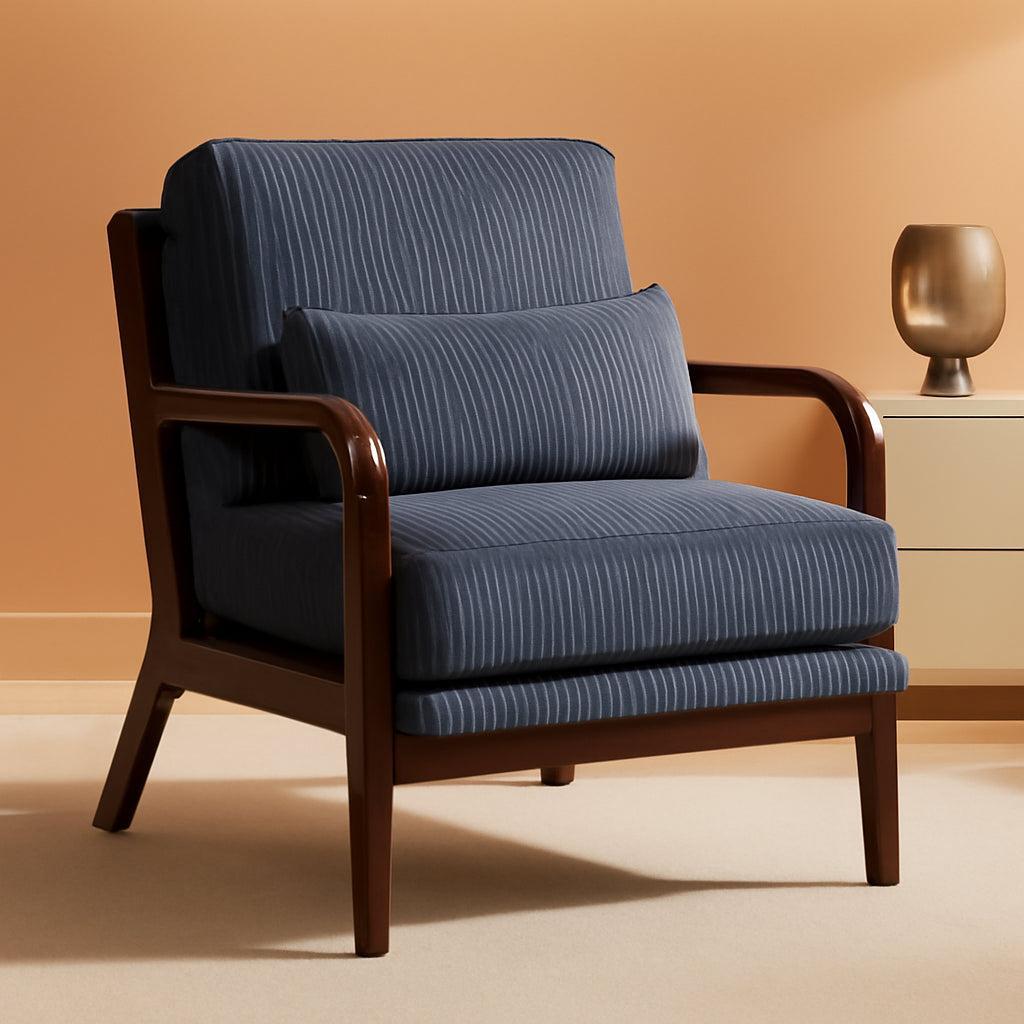 Grey Mid Century Accent Chair Wood Frame 8 Inch Cushion