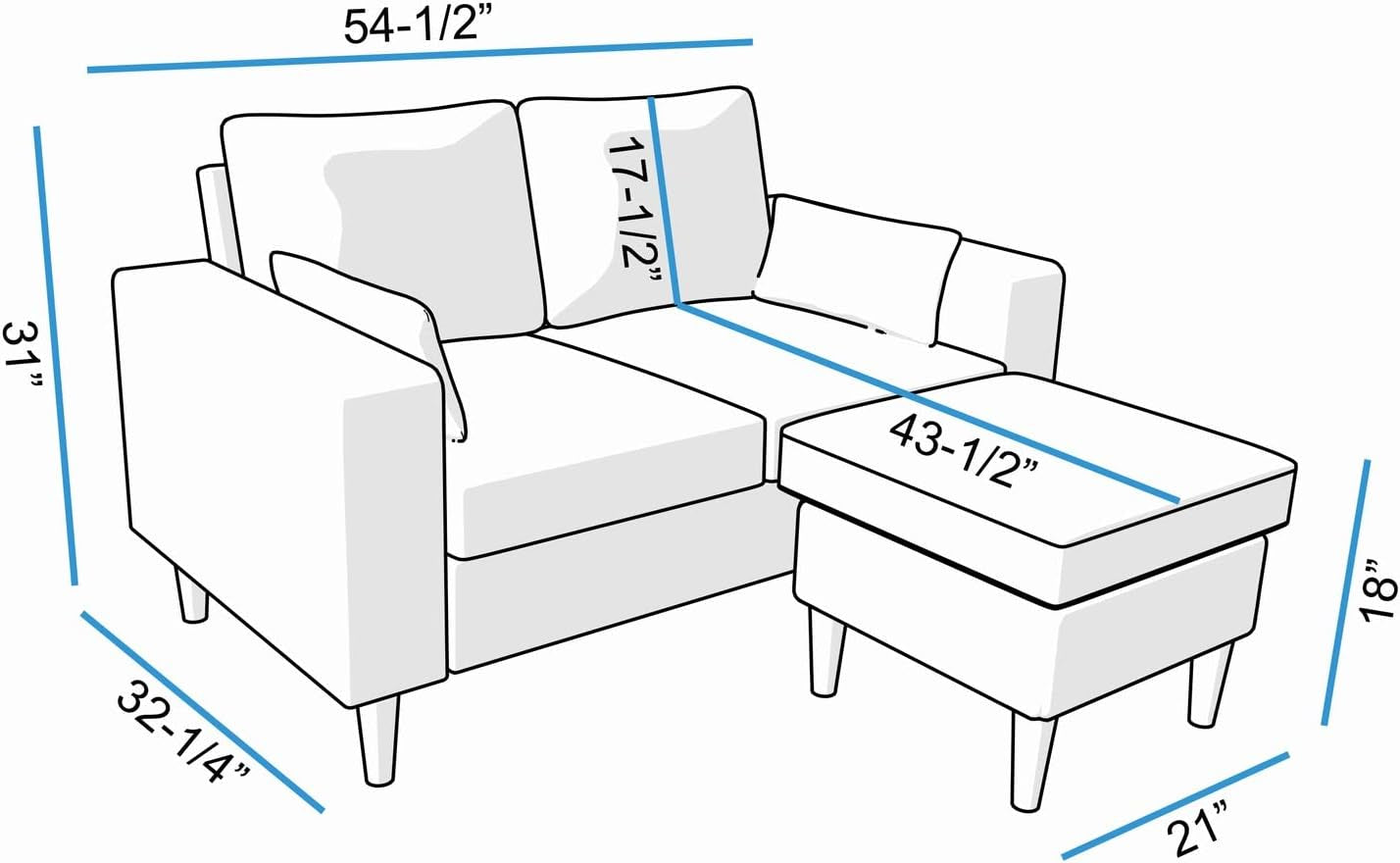 Grey Modern Sofa Set 2 Seater Sectional For Living Room