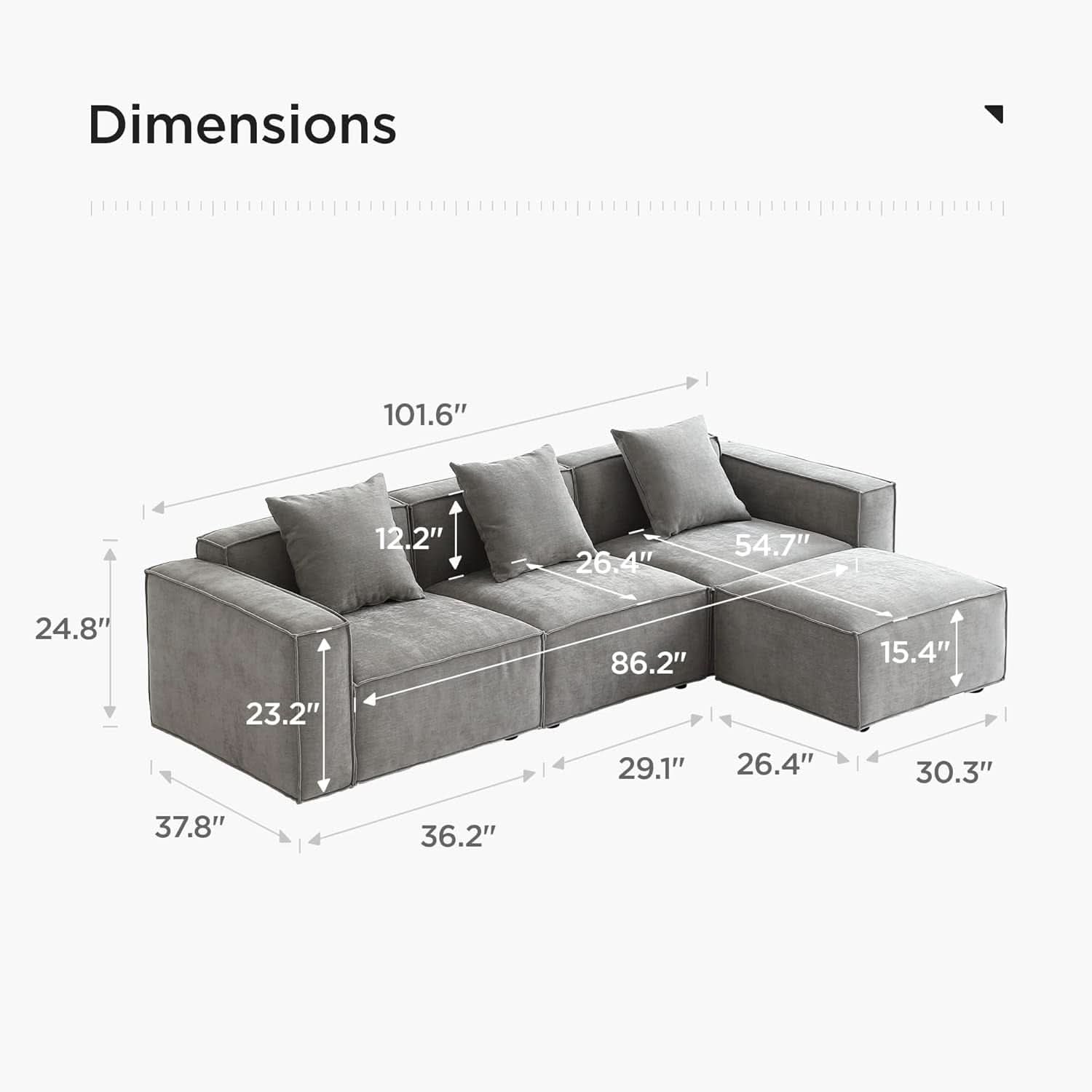 Grey Modular Sectional Sofa Set With Ottoman And Chaise
