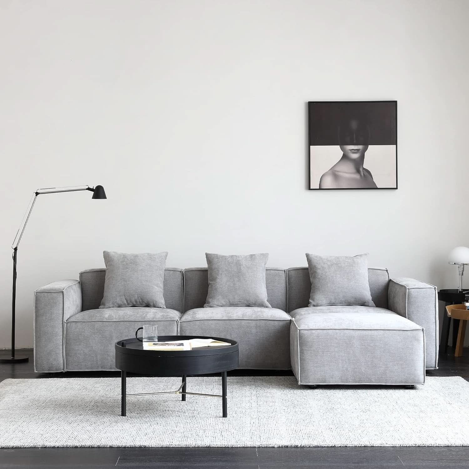 Grey Modular Sectional Sofa Set With Ottoman And Chaise