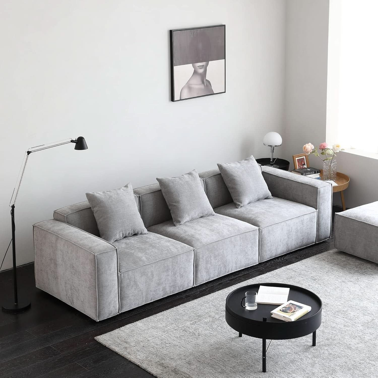 Grey Modular Sectional Sofa Set With Ottoman And Chaise