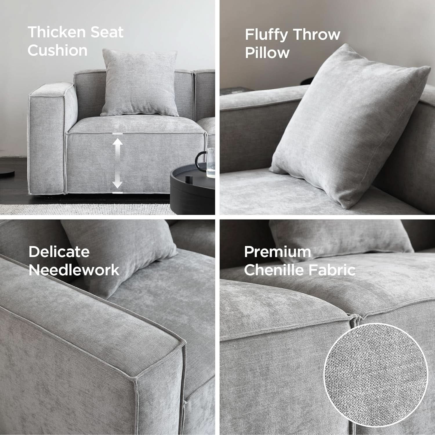 Grey Modular Sectional Sofa Set With Ottoman And Chaise