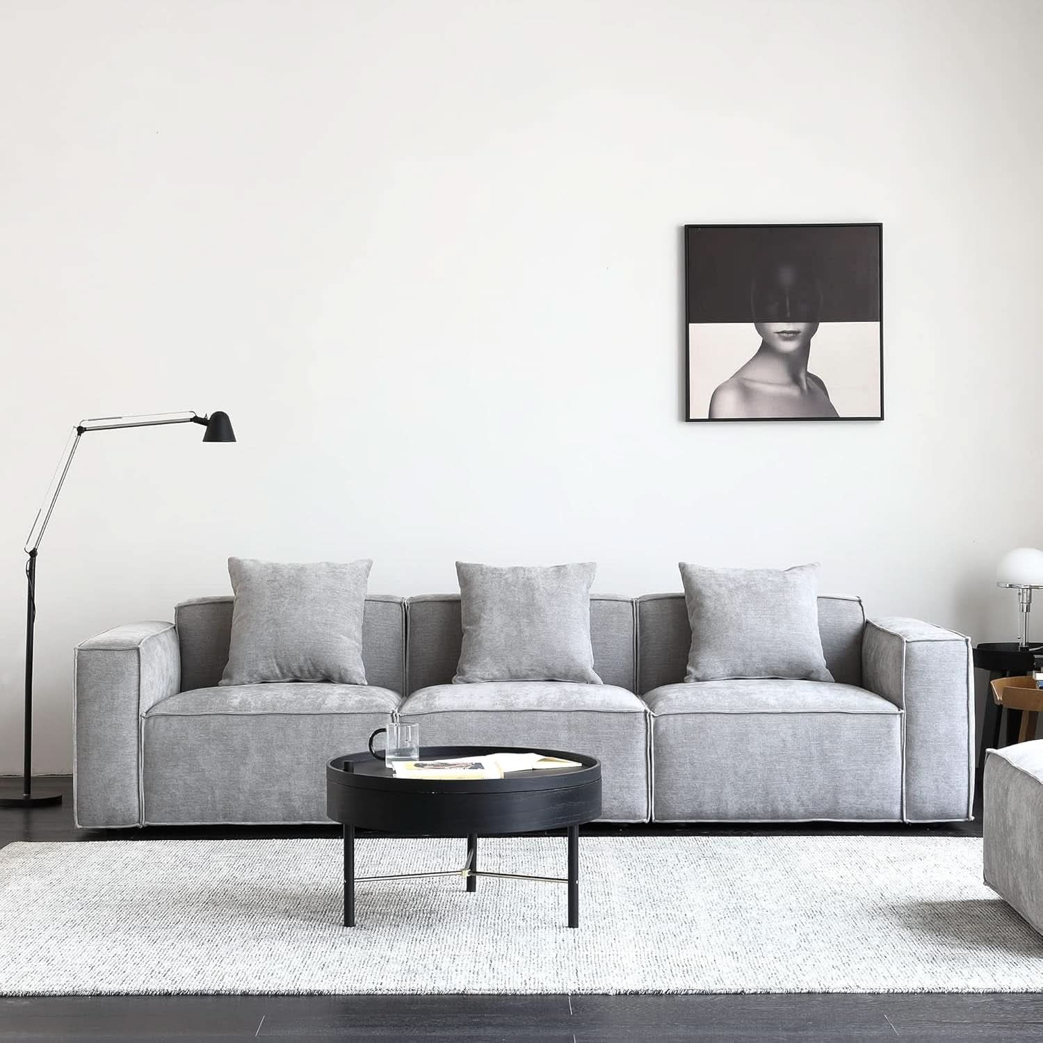 Grey Modular Sectional Sofa Set With Ottoman And Chaise