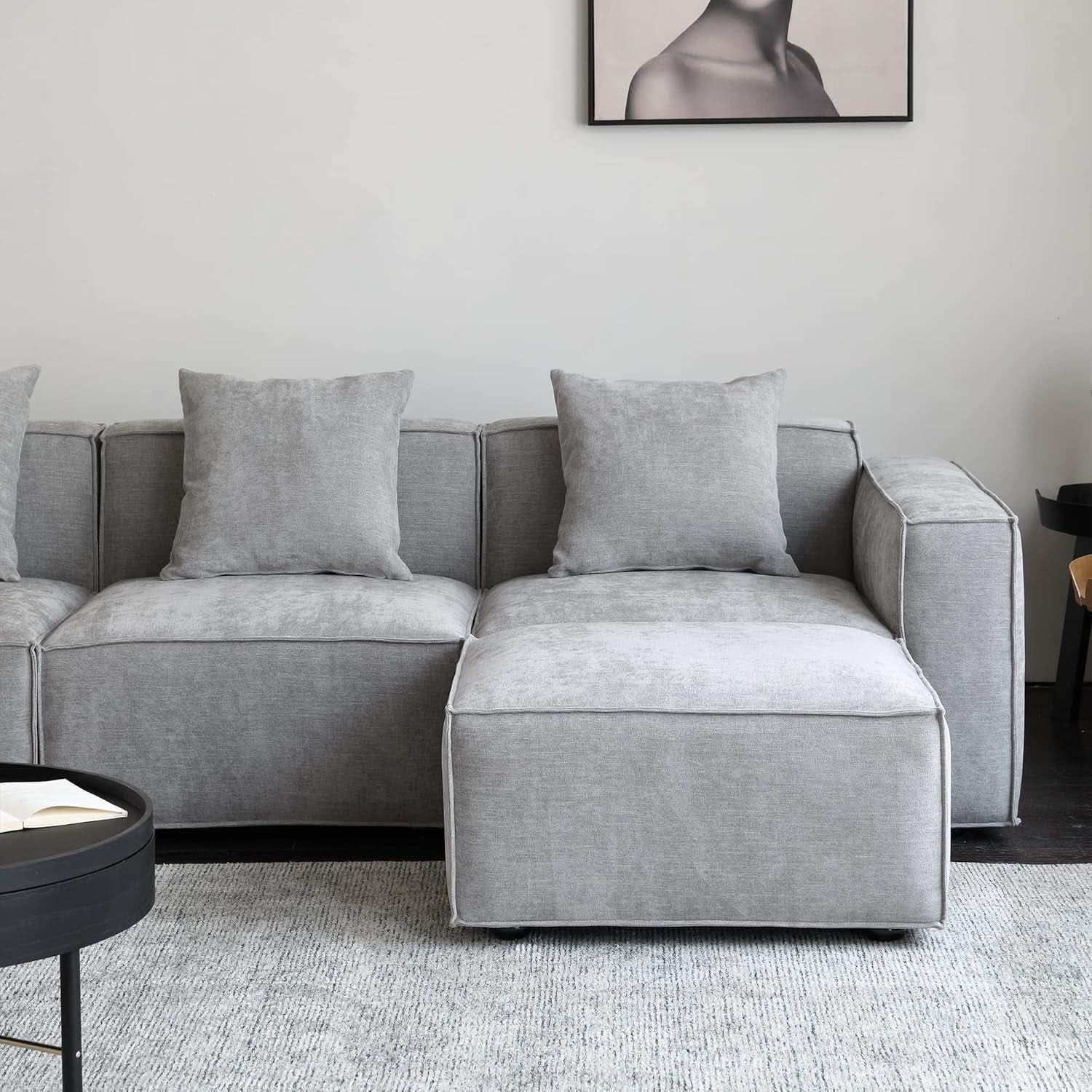 Grey Modular Sectional Sofa Set With Ottoman And Chaise