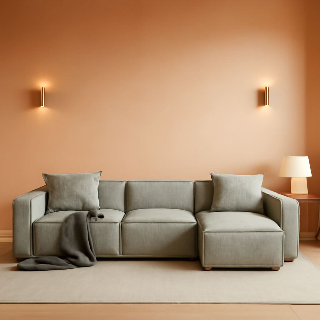 Grey Modular Sectional Sofa Set With Ottoman And Chaise