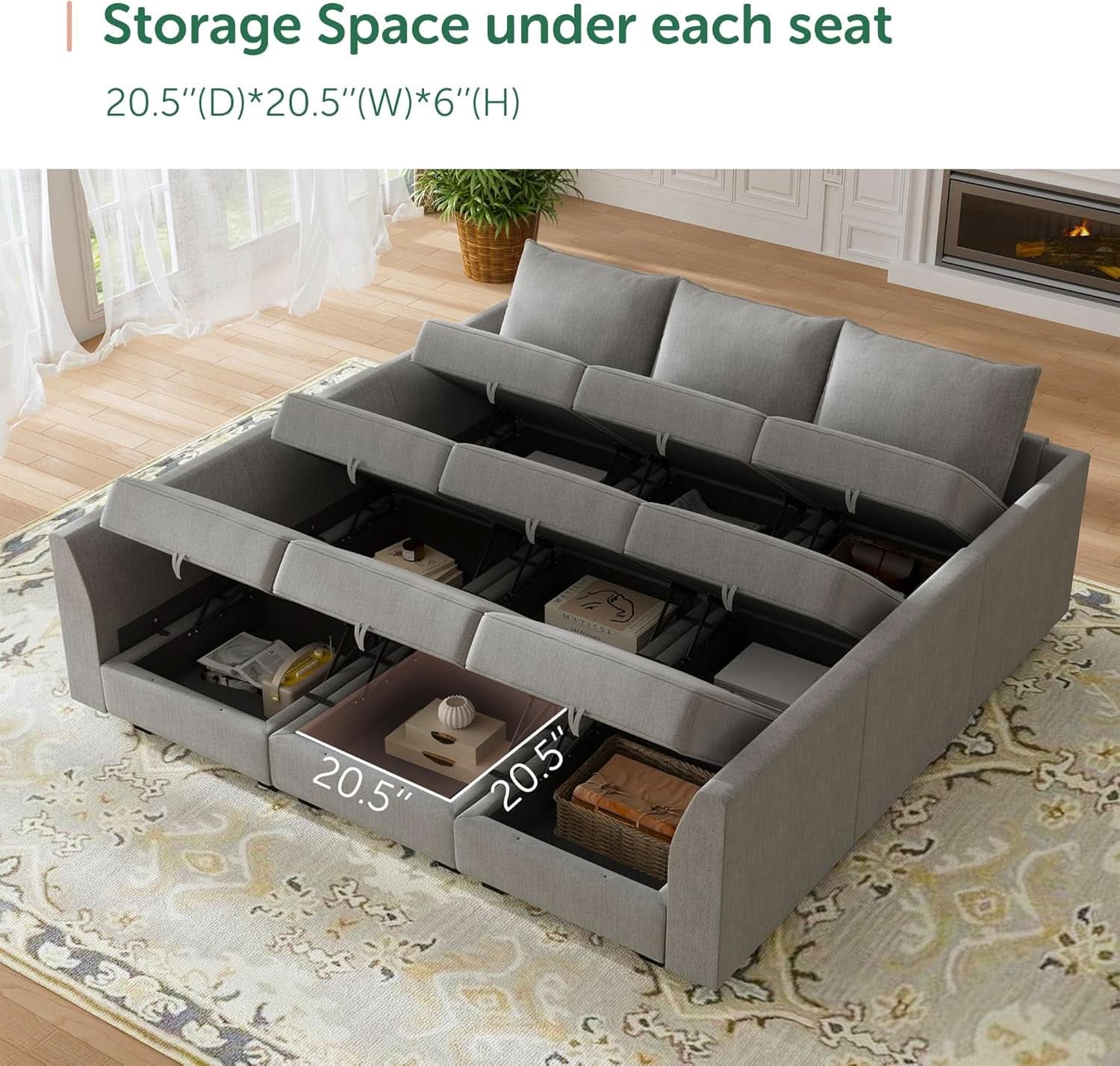 Grey Modular Sectional Sofa With Storage And Sleeper