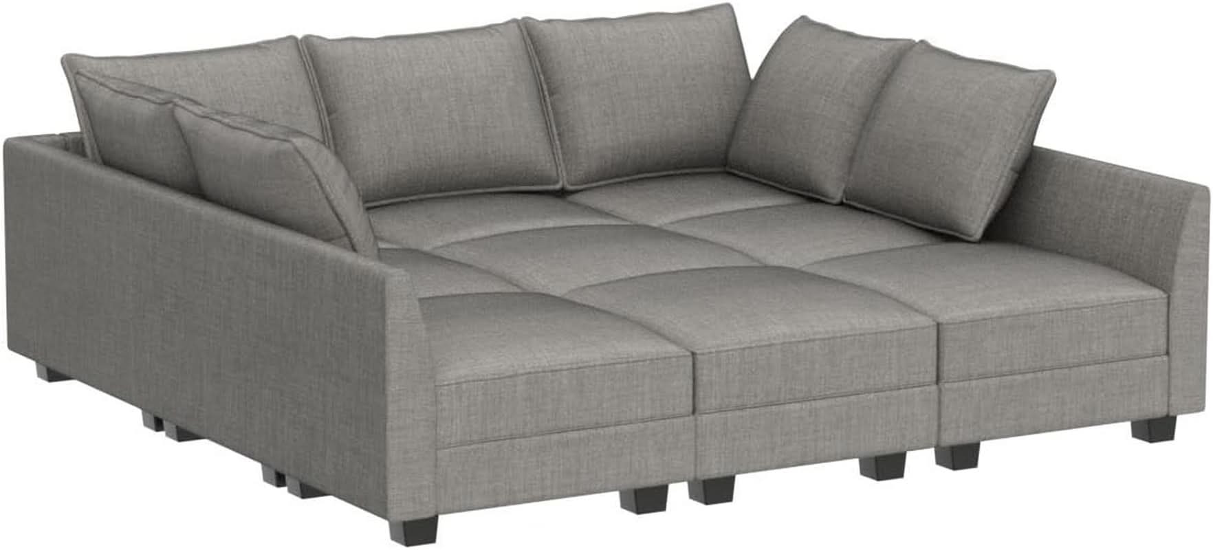 Grey Modular Sectional Sofa With Storage And Sleeper