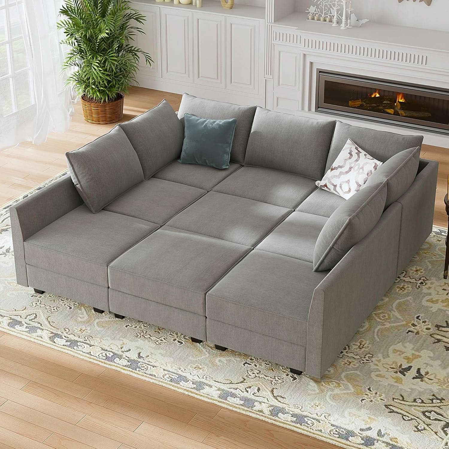 Grey Modular Sectional Sofa With Storage And Sleeper
