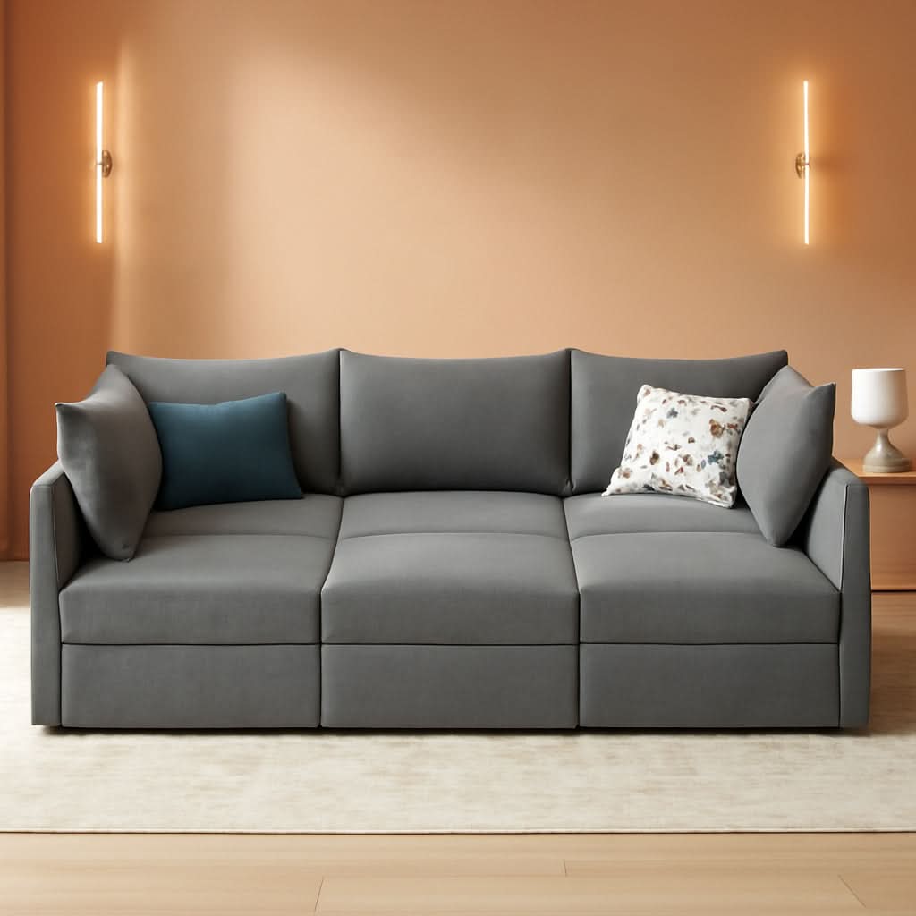 Grey Modular Sectional Sofa With Storage And Sleeper