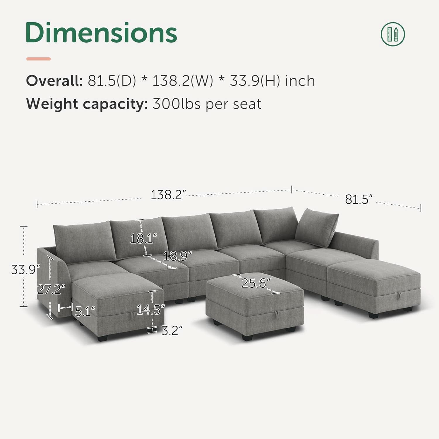 Grey Modular Sectional Sofa With Storage Seats And Ottomans