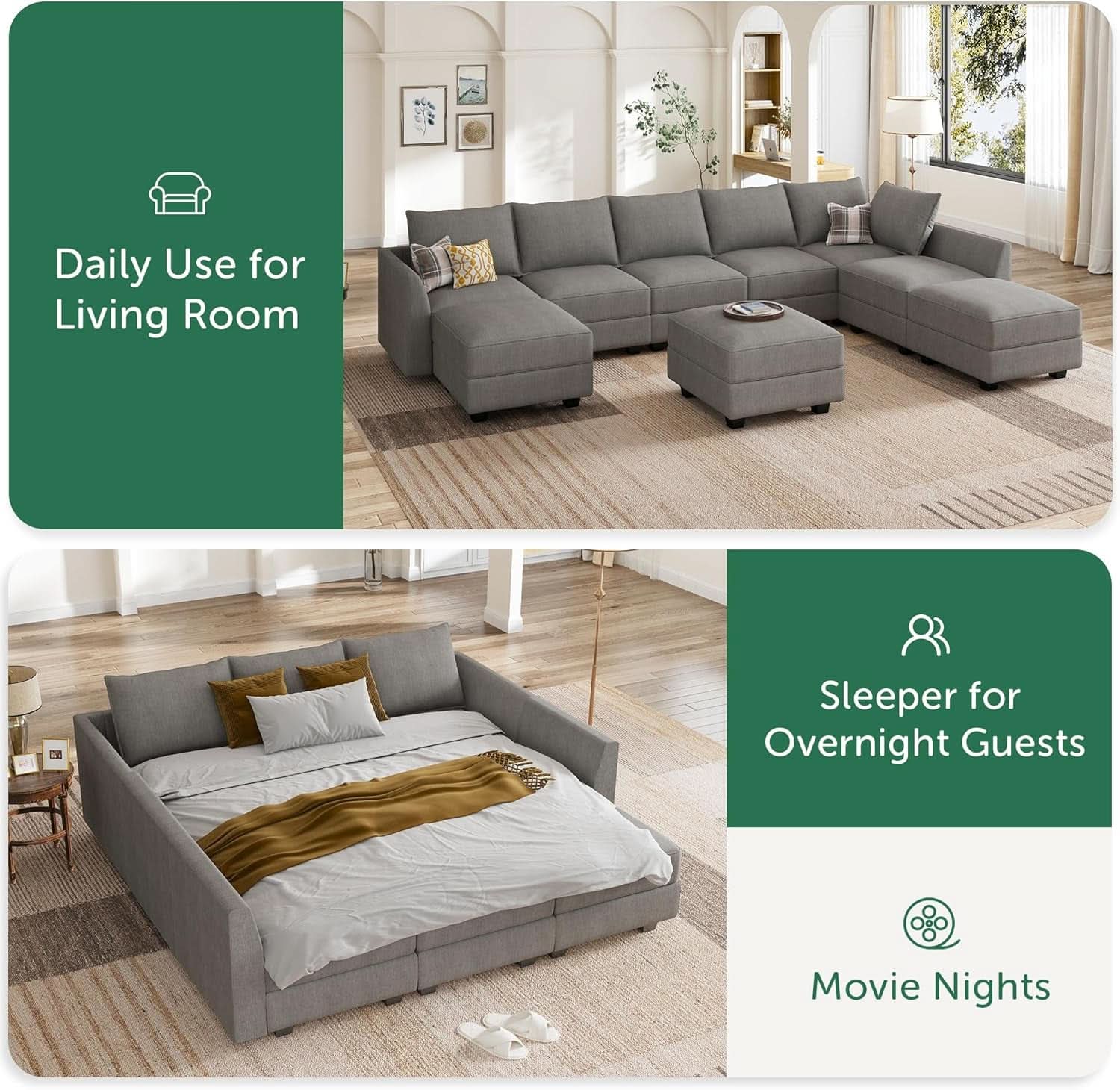 Grey Modular Sectional Sofa With Storage Seats And Ottomans