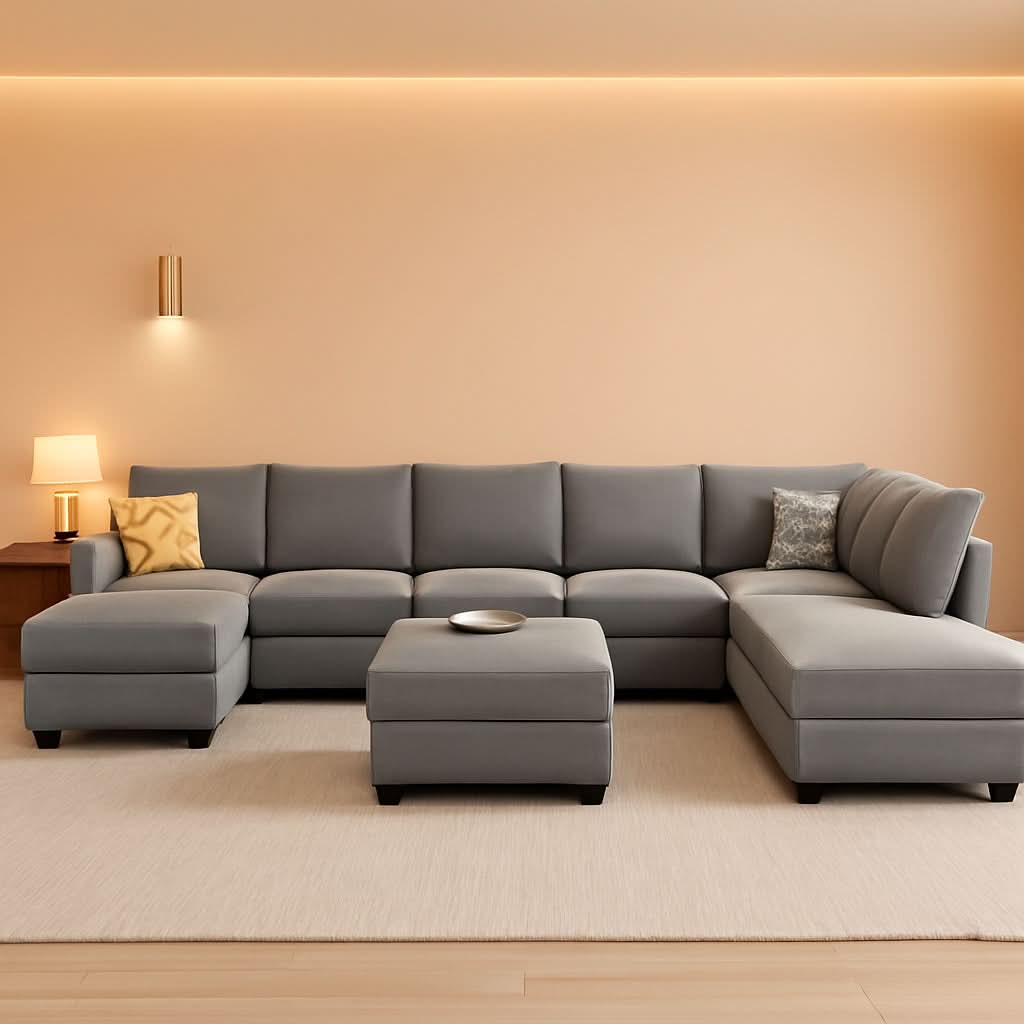 Grey Modular Sectional Sofa With Storage Seats And Ottomans