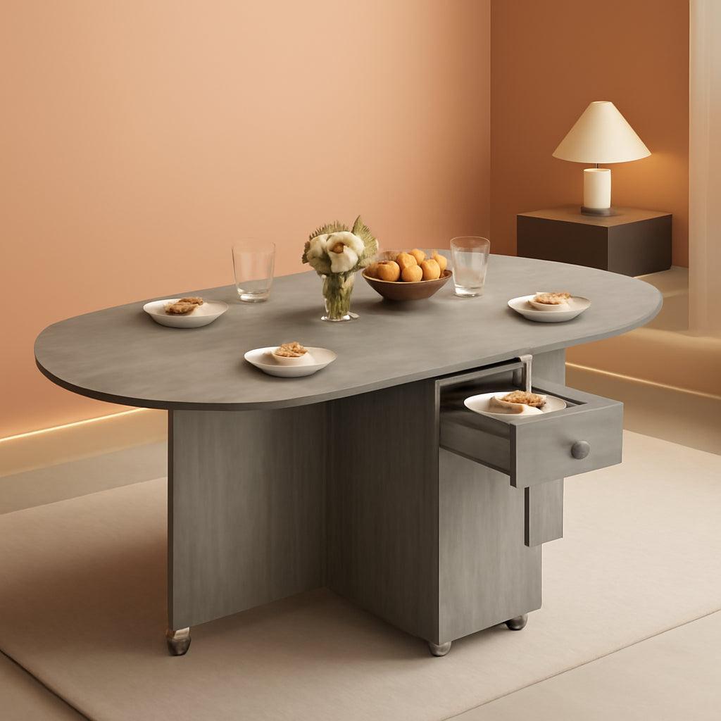 Grey Multipurpose Collapsible Dining Table For Four With Storage Drawer