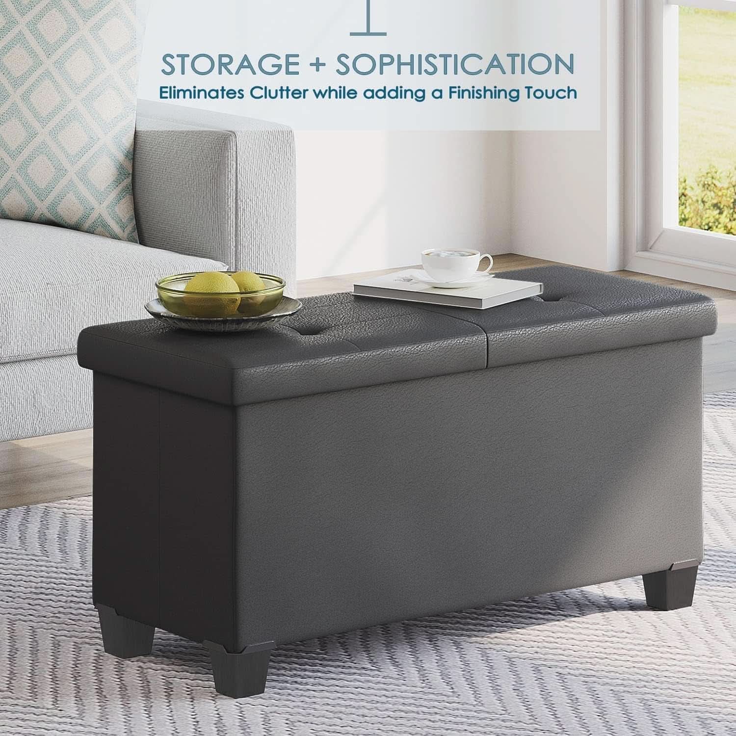 Grey Ottoman Bench Space Saving 30 Inch Storage Bins