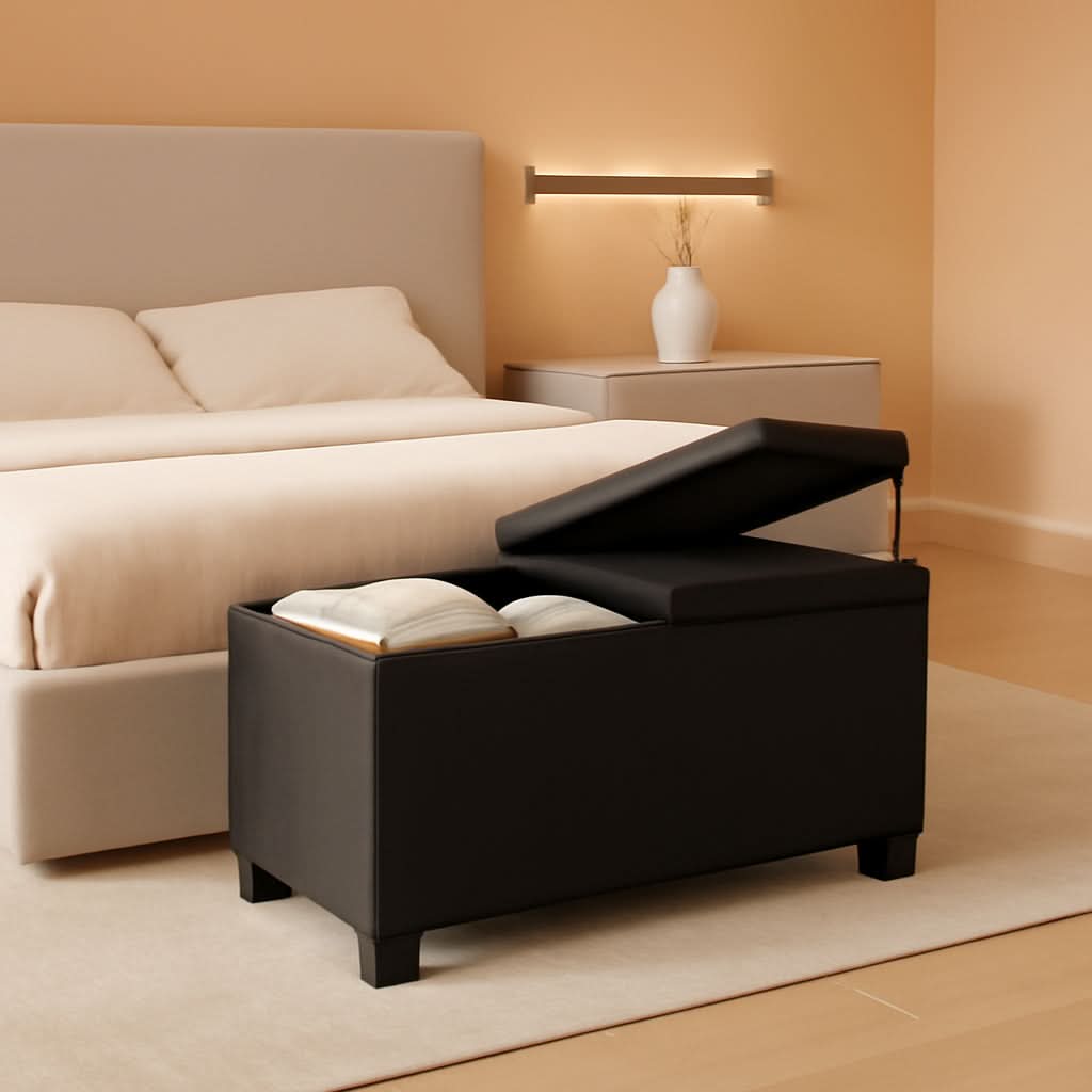 Grey Ottoman Bench Space Saving 30 Inch Storage Bins