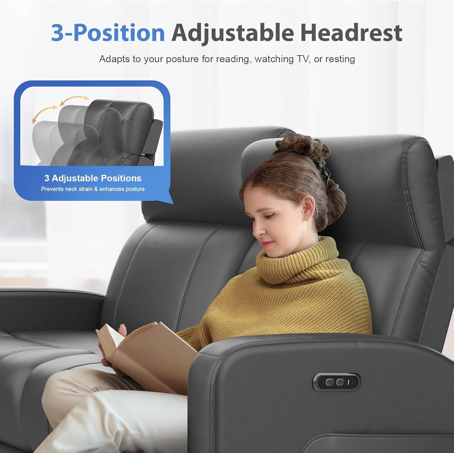 Grey PU Leather Electric Reclining Loveseat For Living Room