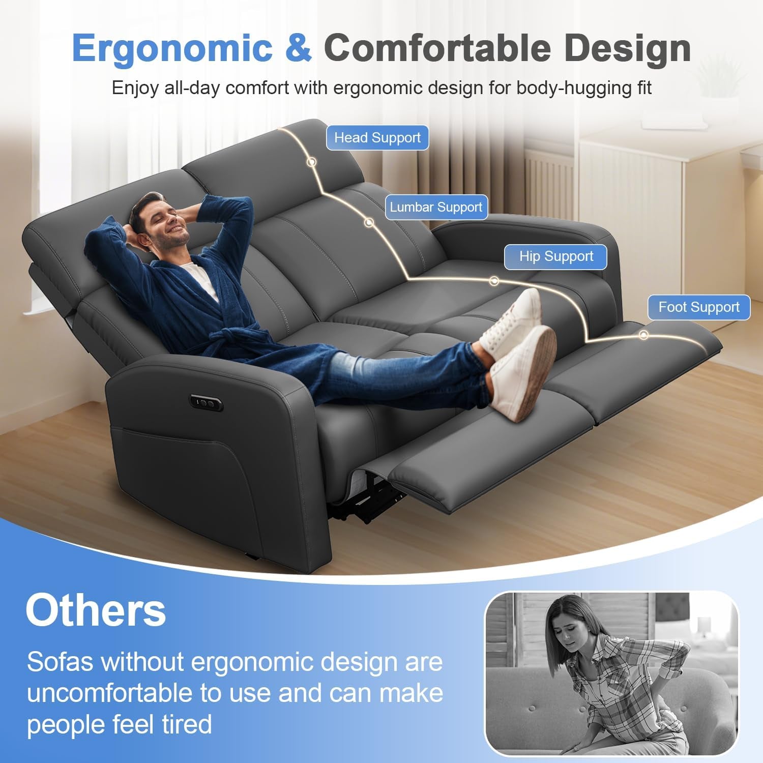 Grey PU Leather Electric Reclining Loveseat For Living Room
