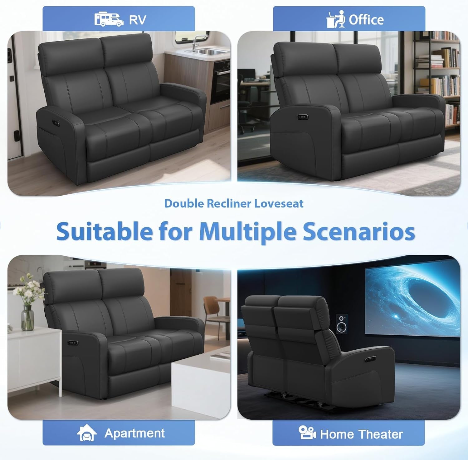Grey PU Leather Electric Reclining Loveseat For Living Room