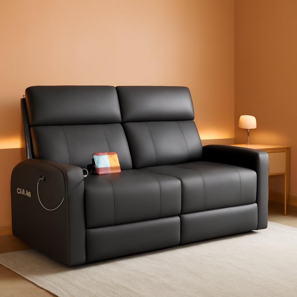 Grey PU Leather Electric Reclining Loveseat For Living Room