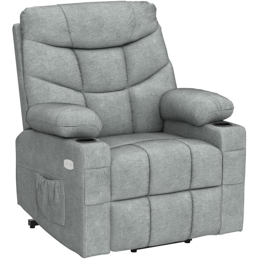 Grey Power Lift Recliner With Massage And Heat Built In