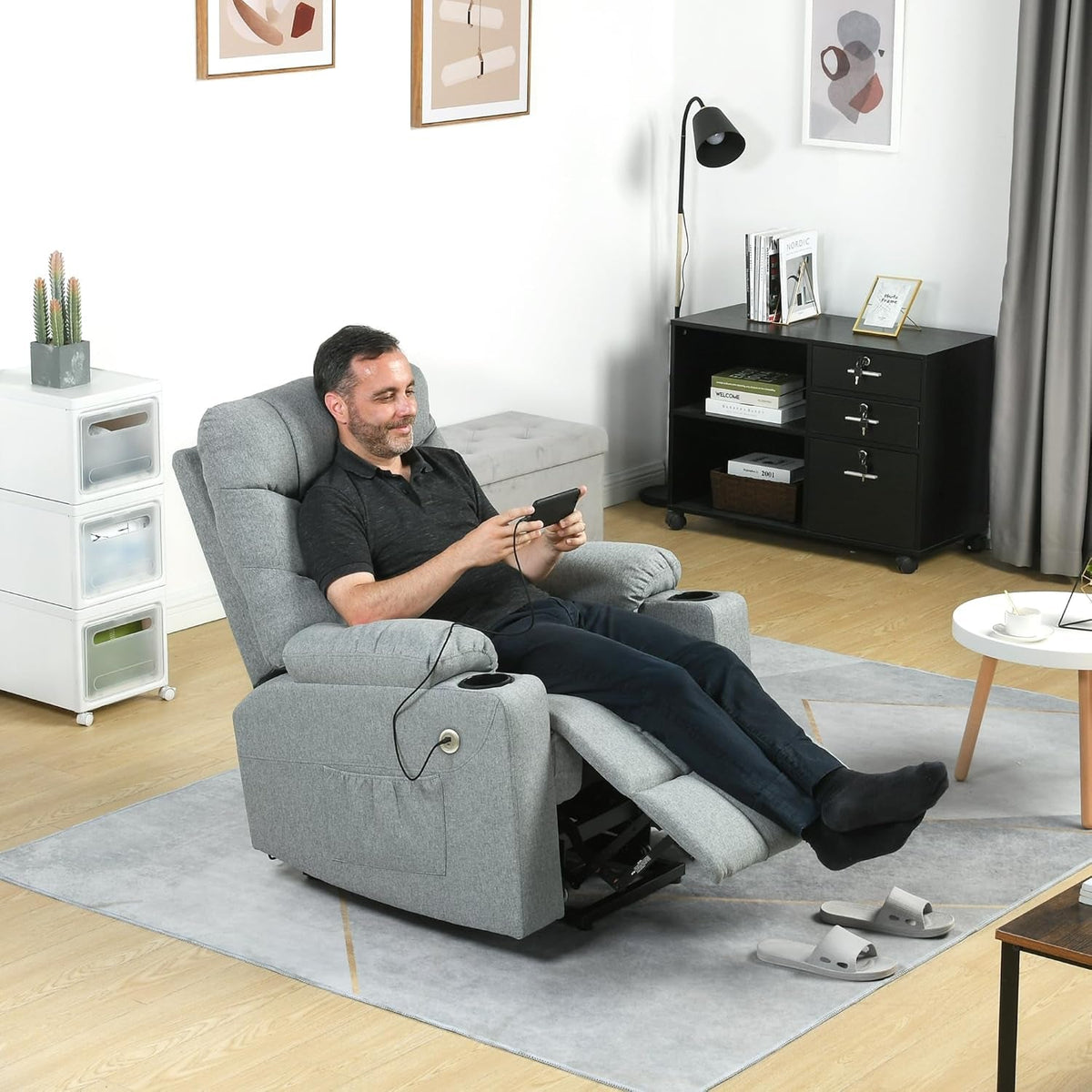 Grey Power Lift Recliner With Massage And Heat Built In