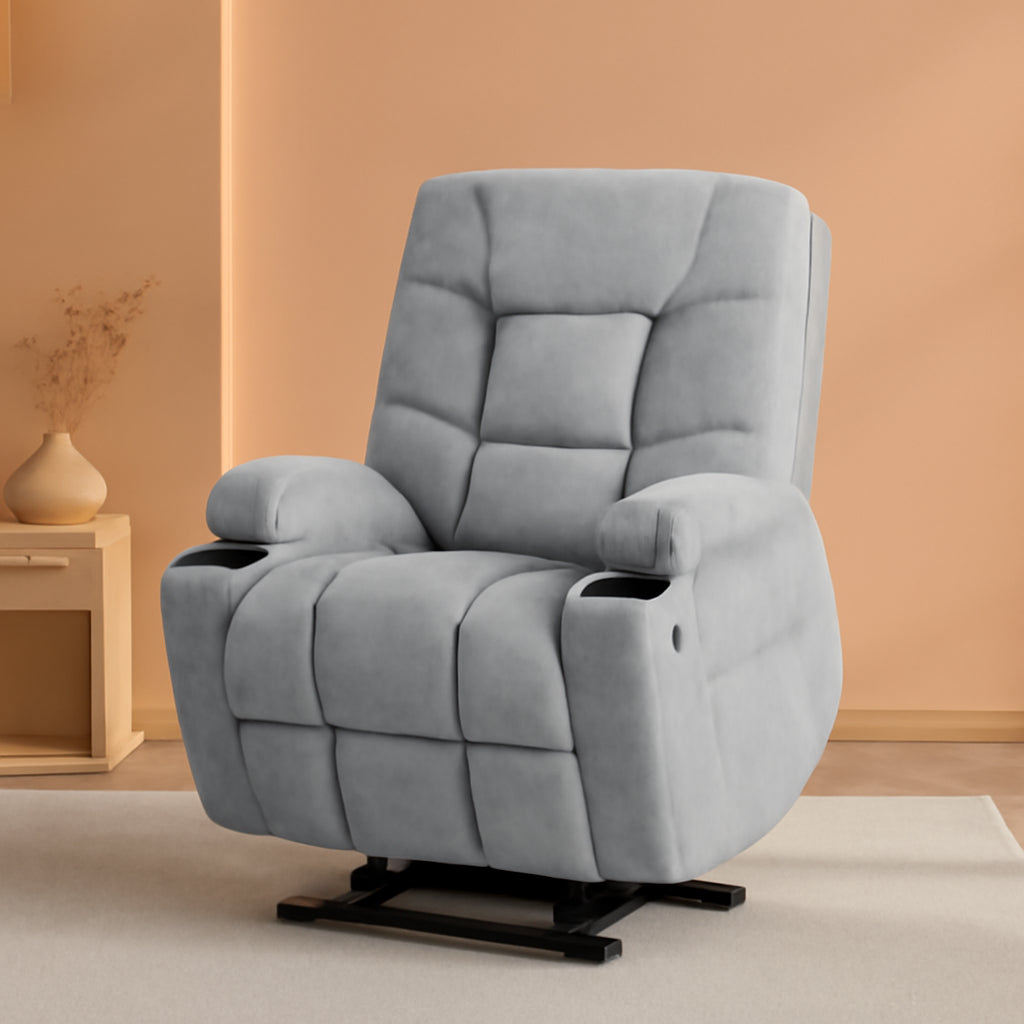 Grey Power Lift Recliner With Massage And Heat Built In