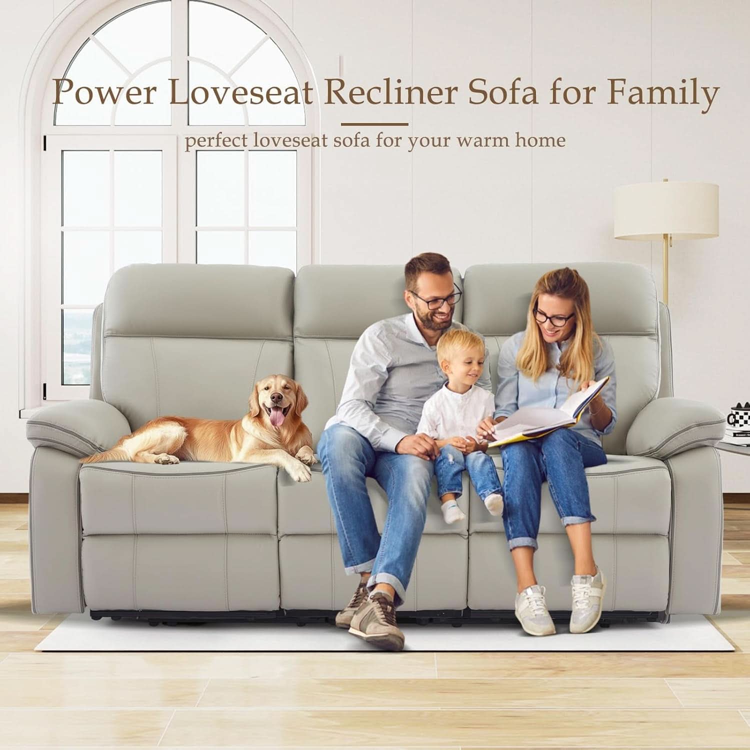 Grey Power Reclining Sofa With Fold Down Table Usb Type C