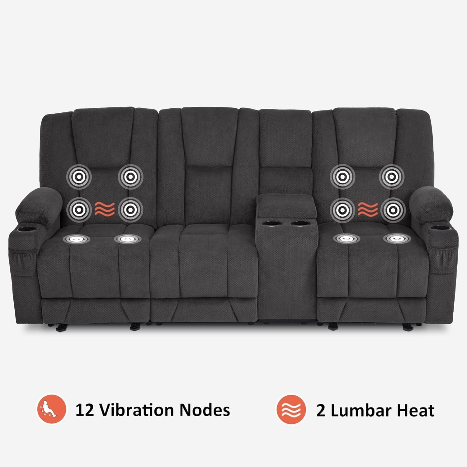 Grey Power Reclining Sofa With Heat And Vibration USB Ports