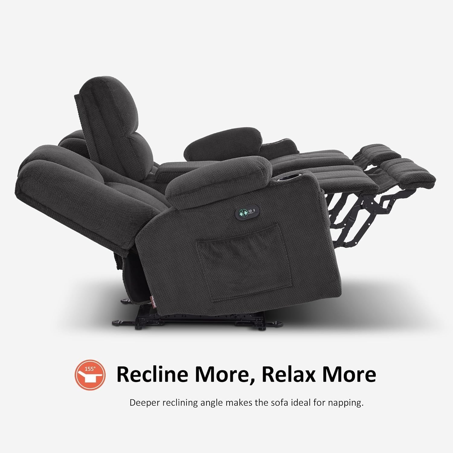 Grey Power Reclining Sofa With Heat And Vibration USB Ports