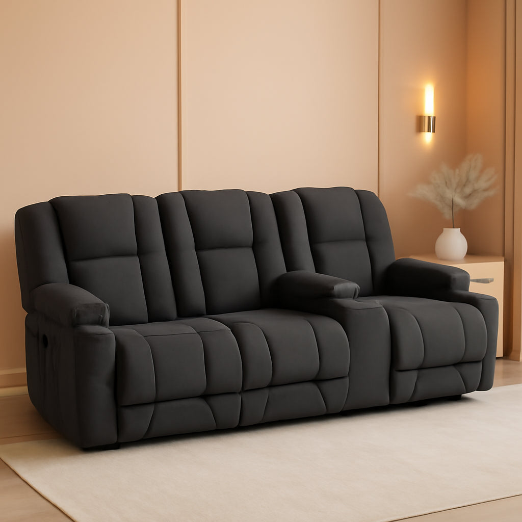 Grey Power Reclining Sofa With Heat And Vibration USB Ports