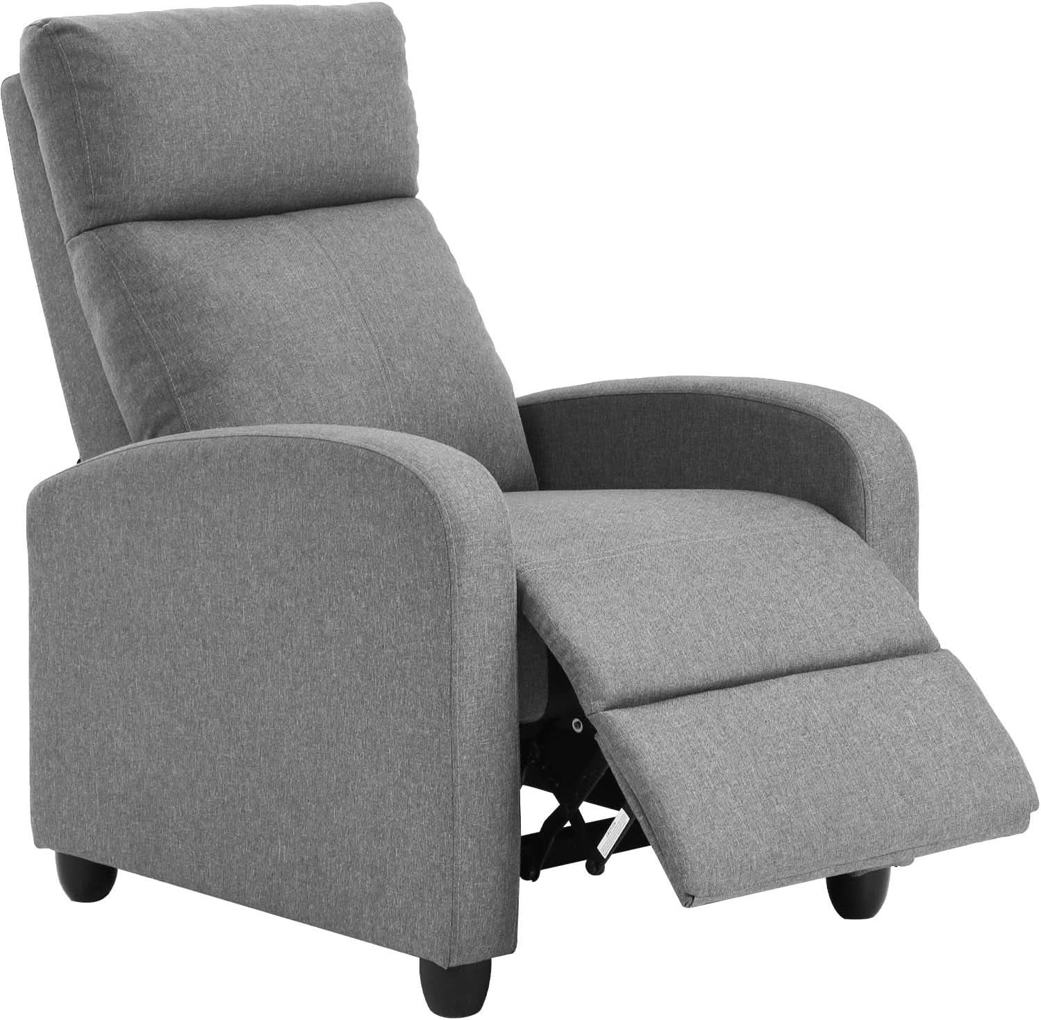 Grey Recliner Chair With Padded Seat And Backrest Lounge