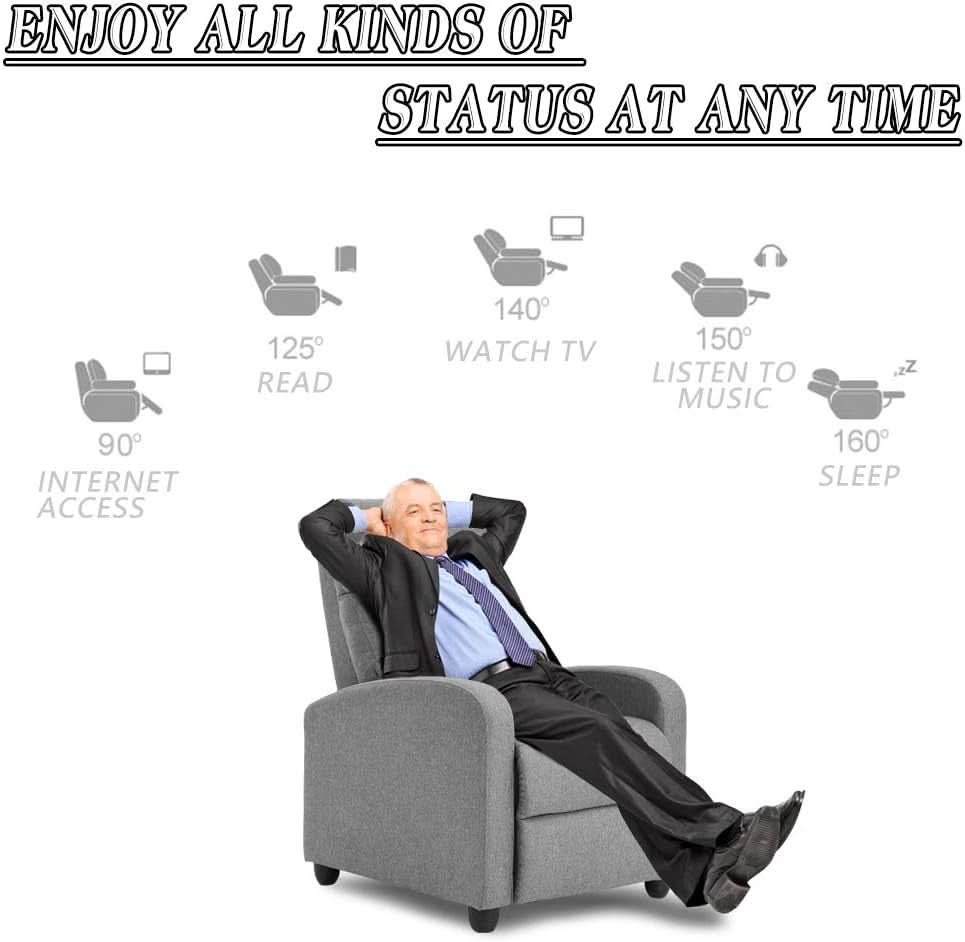 Grey Recliner Chair With Padded Seat And Backrest Lounge