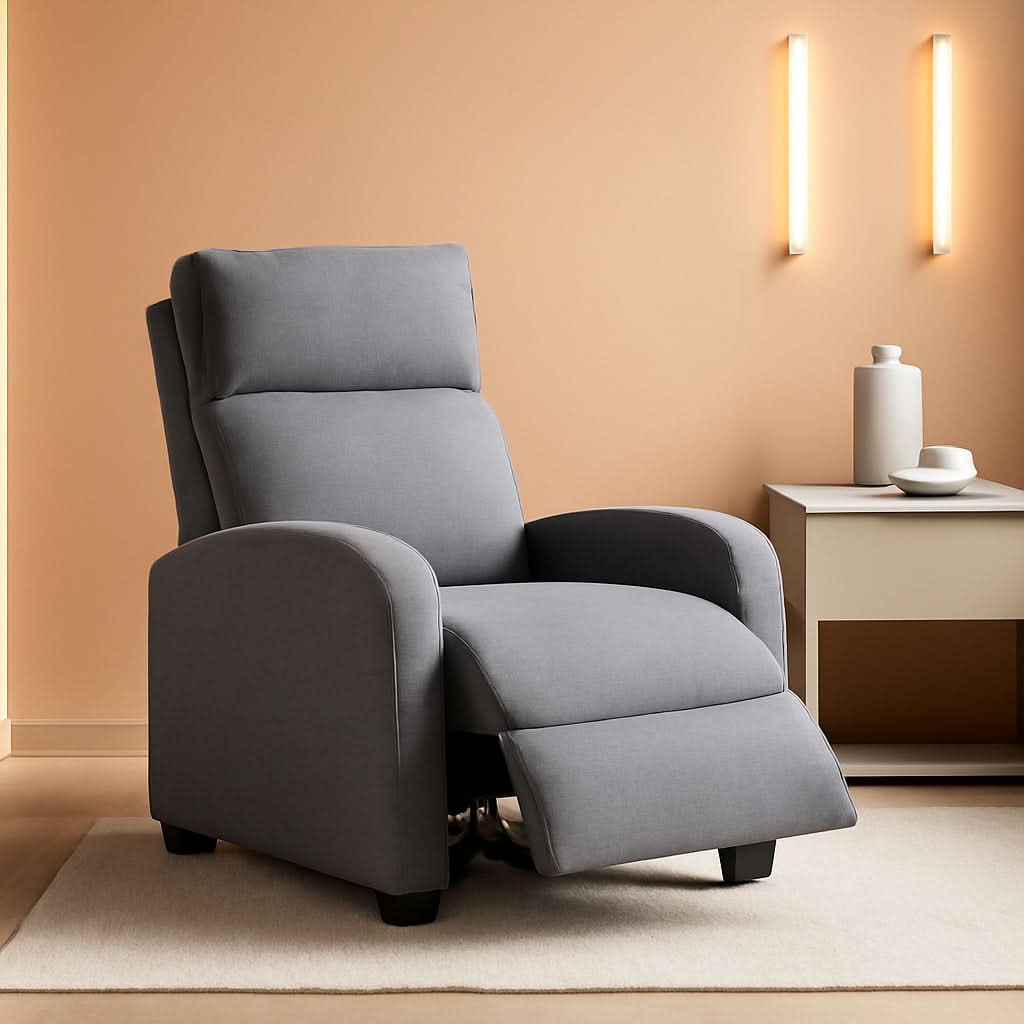 Grey Recliner Chair With Padded Seat And Backrest Lounge