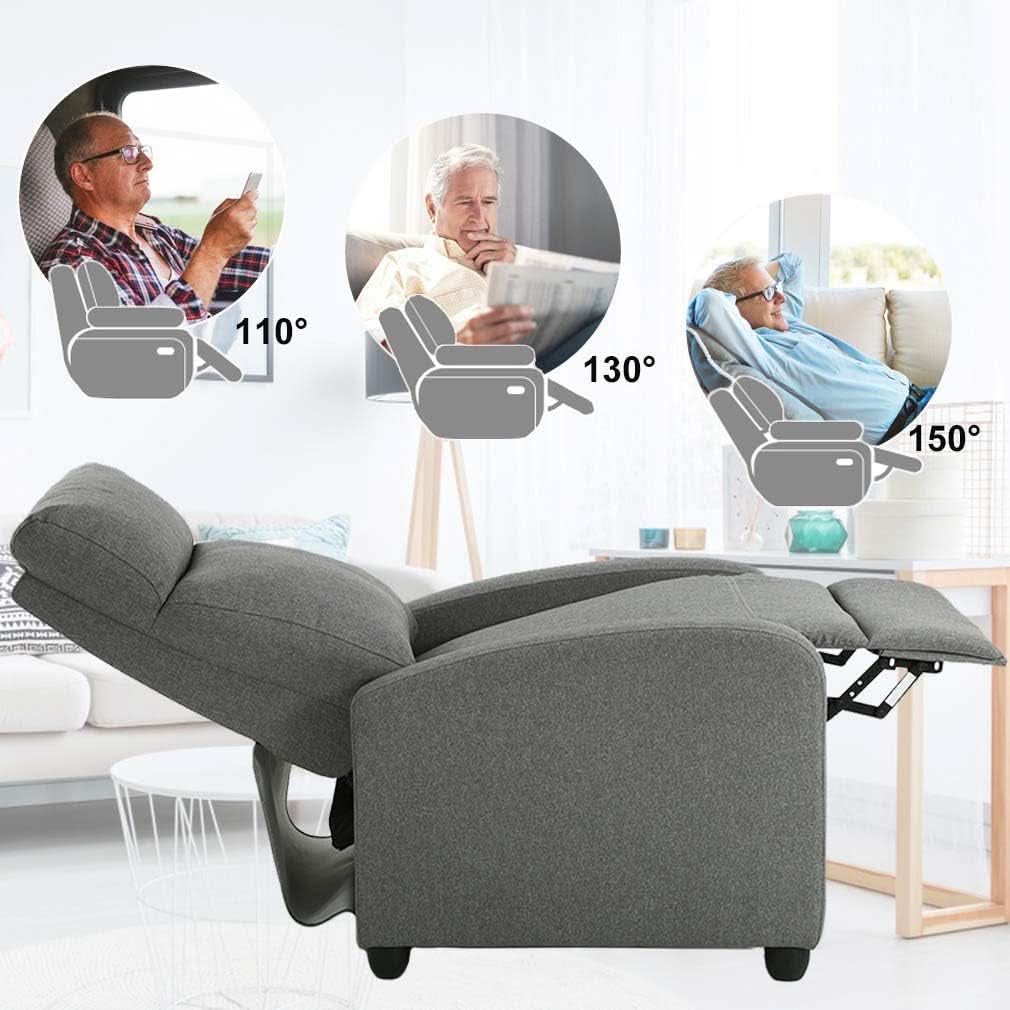 Grey Recliner Massage Chair With Lumbar Support Living Room