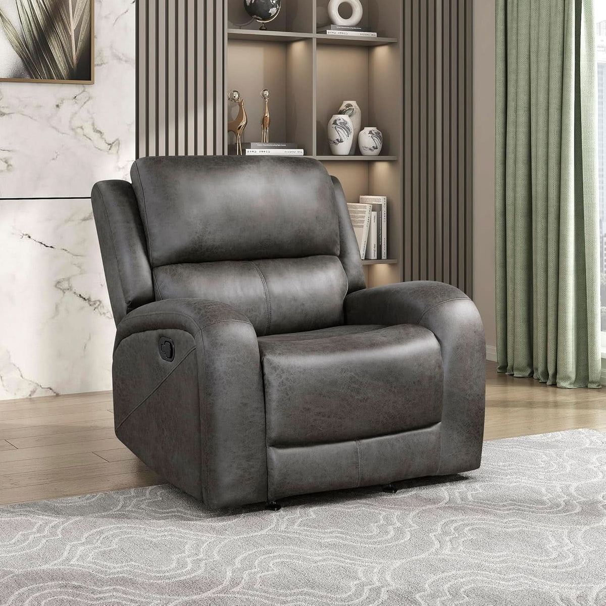 Grey Rocker Recliner Chair With Manual Recline Living Room