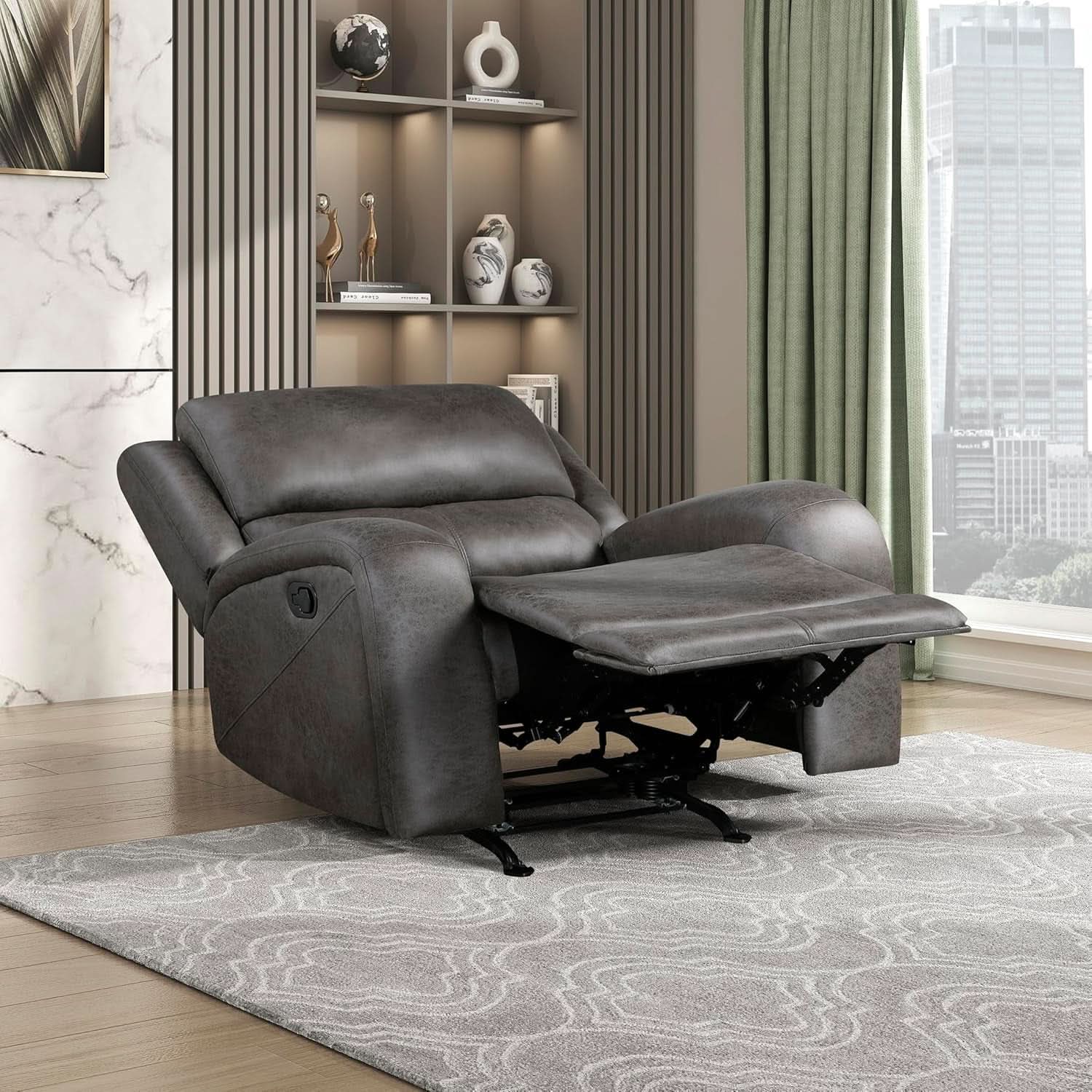 Grey Rocker Recliner Chair With Manual Recline Living Room
