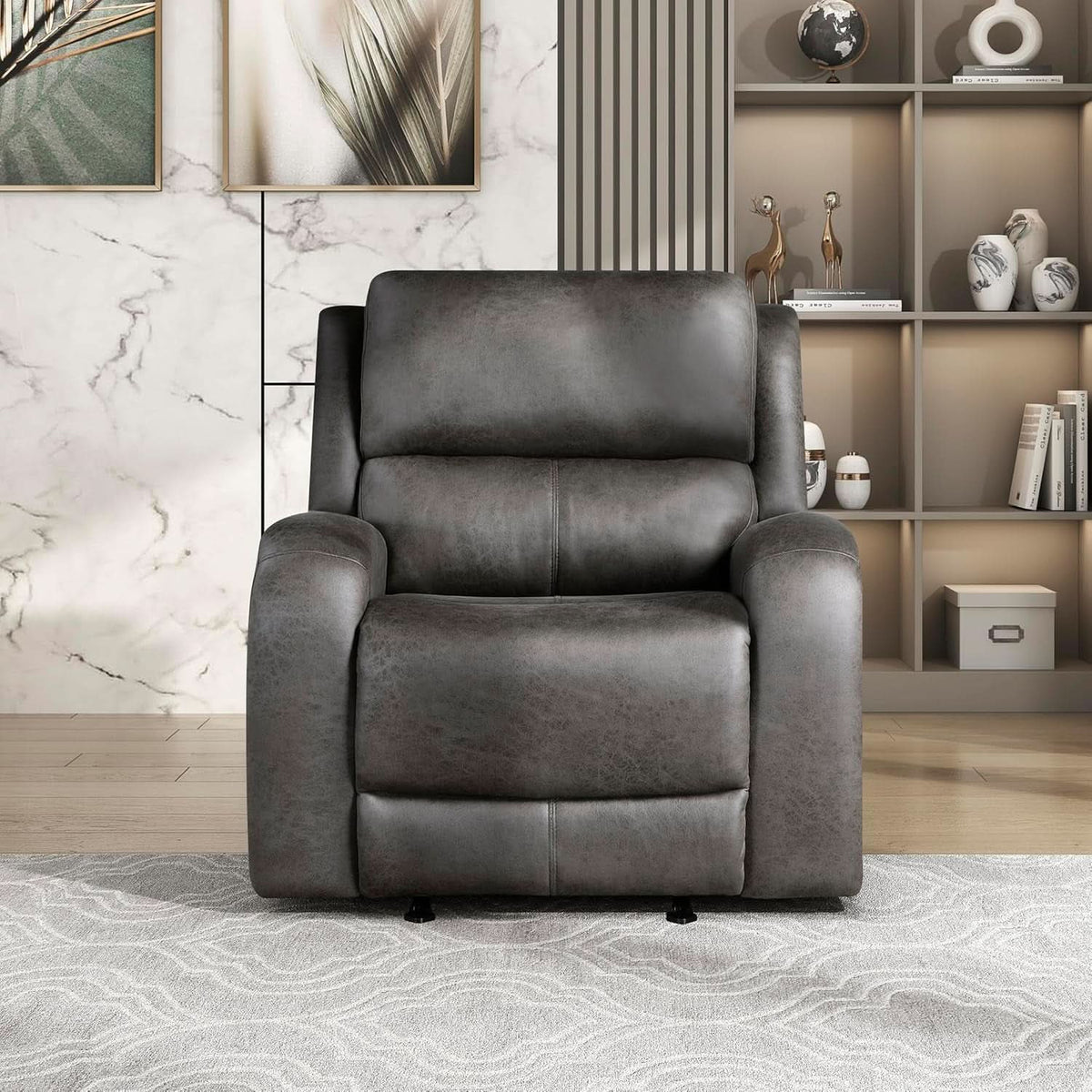 Grey Rocker Recliner Chair With Manual Recline Living Room