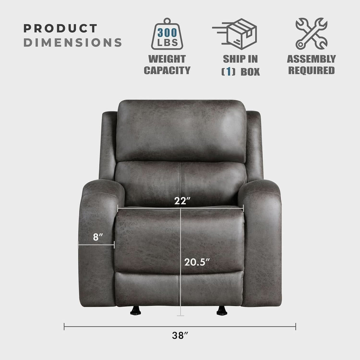 Grey Rocker Recliner Chair With Manual Recline Living Room