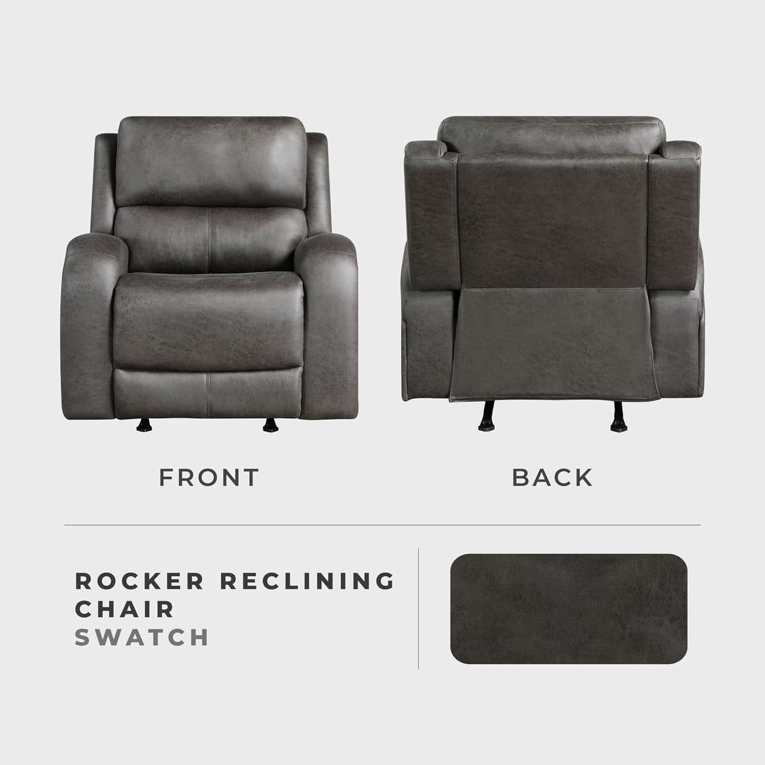Grey Rocker Recliner Chair With Manual Recline Living Room