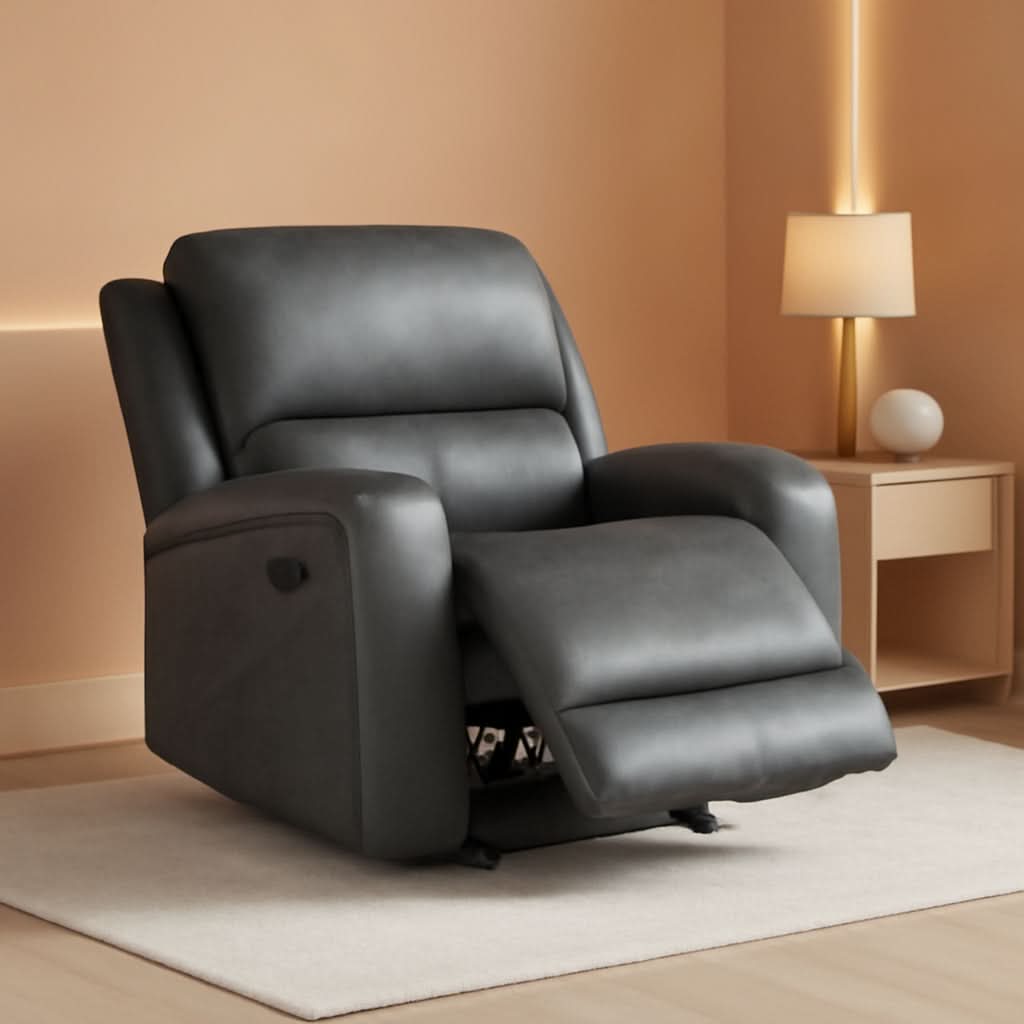 Grey Rocker Recliner Chair With Manual Recline Living Room