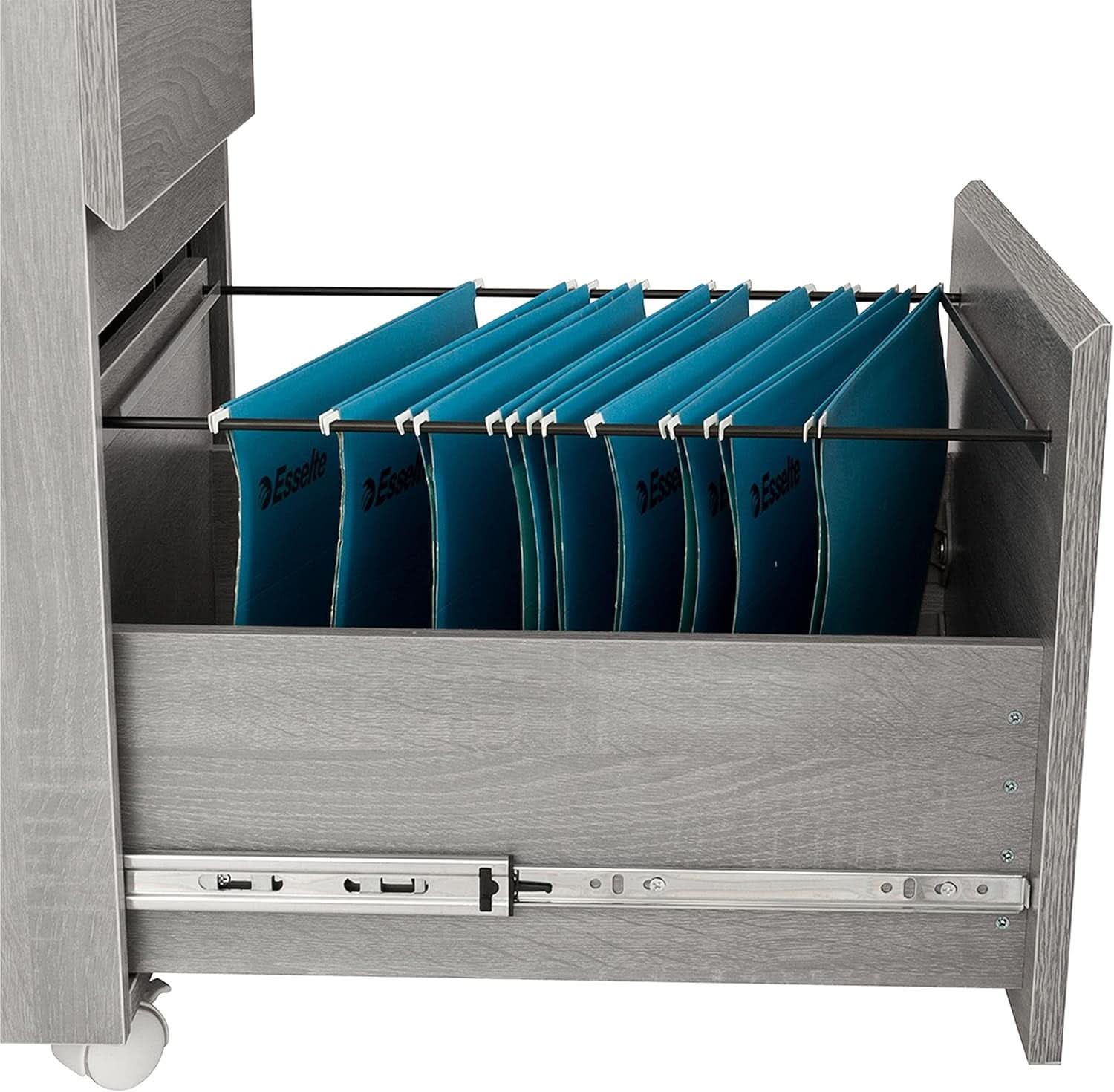 Grey Rolling Locking Two Drawer Vertical Filing Cabinet