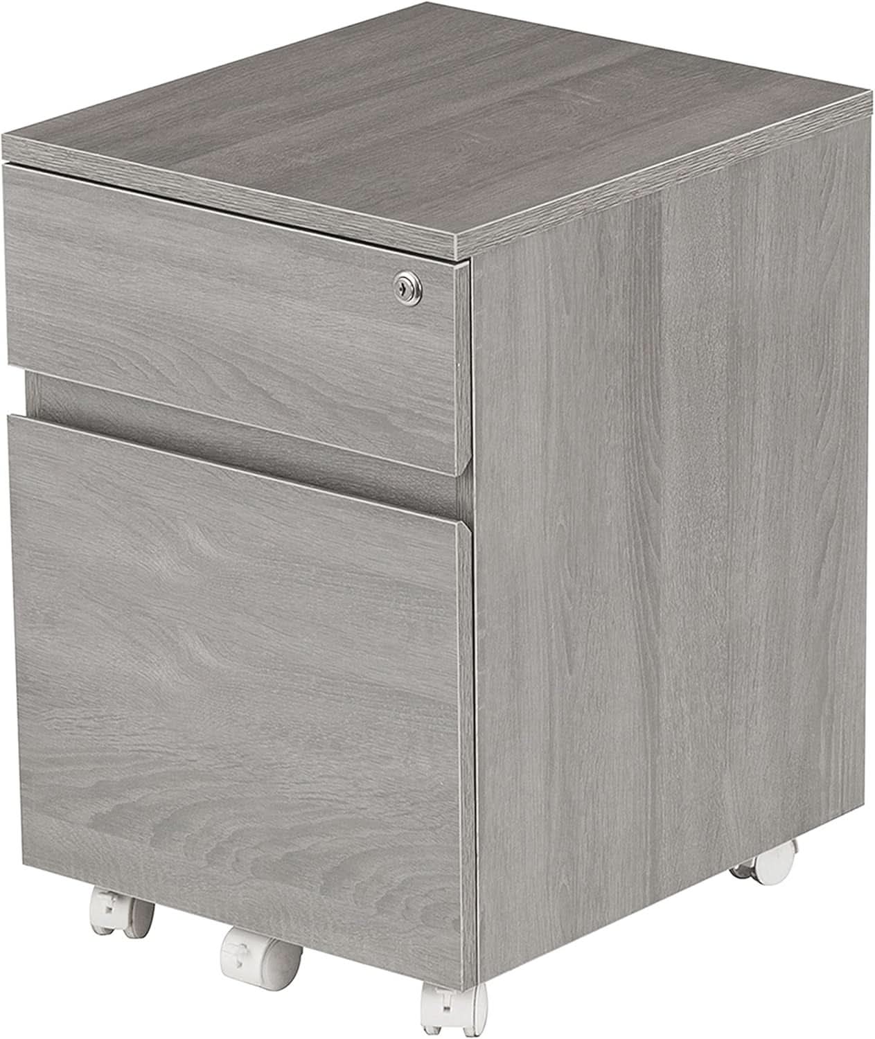 Grey Rolling Locking Two Drawer Vertical Filing Cabinet