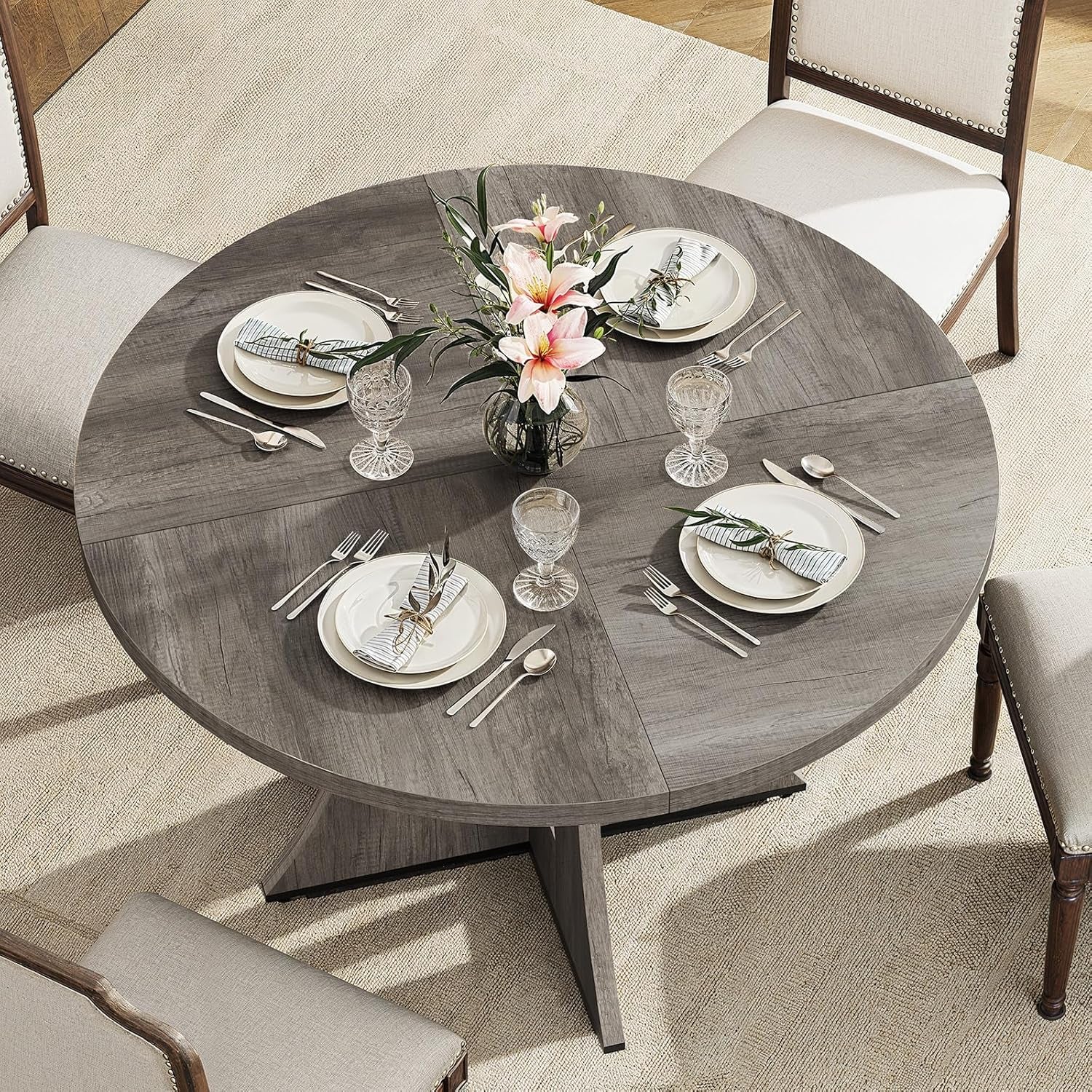 Grey Round Dining Table Forty Seven Point Two Inch Diameter