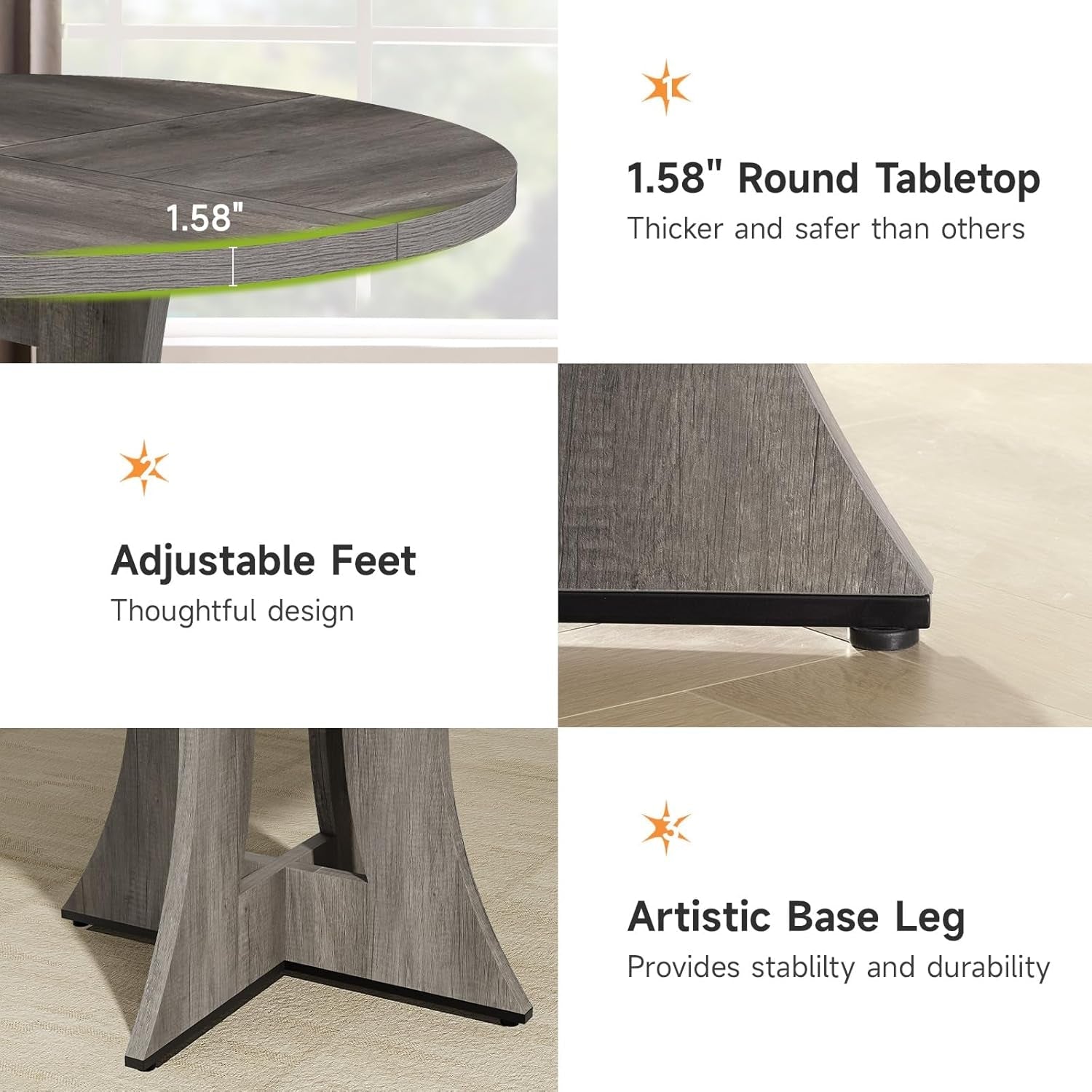 Grey Round Dining Table Forty Seven Point Two Inch Diameter