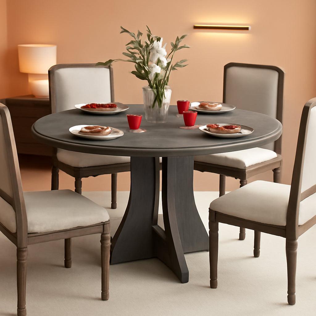 Grey Round Dining Table Forty Seven Point Two Inch Diameter