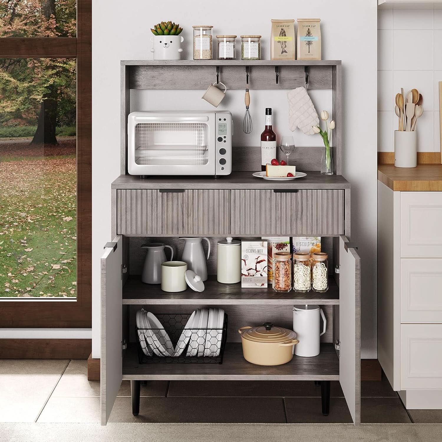 Grey Sideboard Cabinet With 2 Drawers For Dining Room