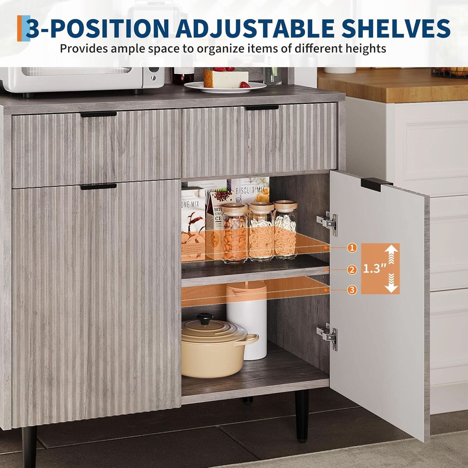 Grey Sideboard Cabinet With 2 Drawers For Dining Room